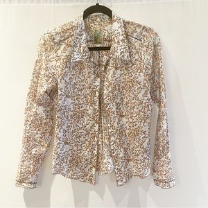 Burning Torch White and Brown Patterned Top